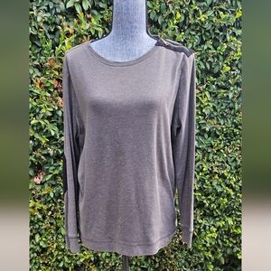 Lauren Jeans Co. Ralph Lauren 1X Gray Long Sleeve Top Elbow Patches Shoulder Zip